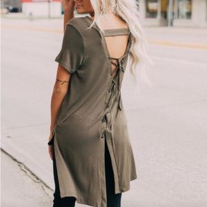 Doe & Rae Olive Green Tie Open Back Top
